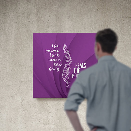 Chiropractic Poster: The Power That Made The Body Spine Purple Canvas Wrap